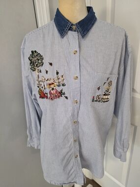 Vintage Solutions Original Embroidered Teddy Bear Fall Theme Shirt Cottagecore